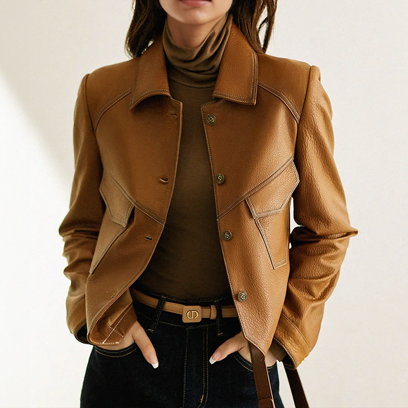 Faux Leather Slim Fit Cropped Jacket - Nocini