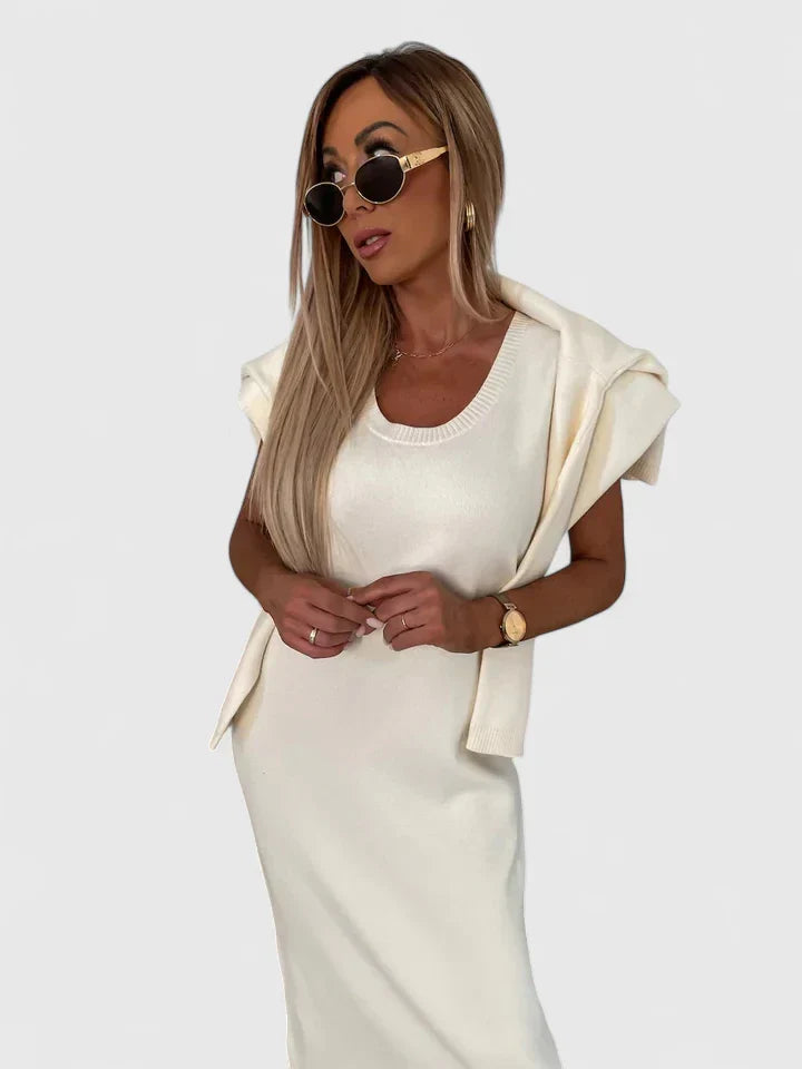 Stylish Dress and Crew Neck Jumper Set