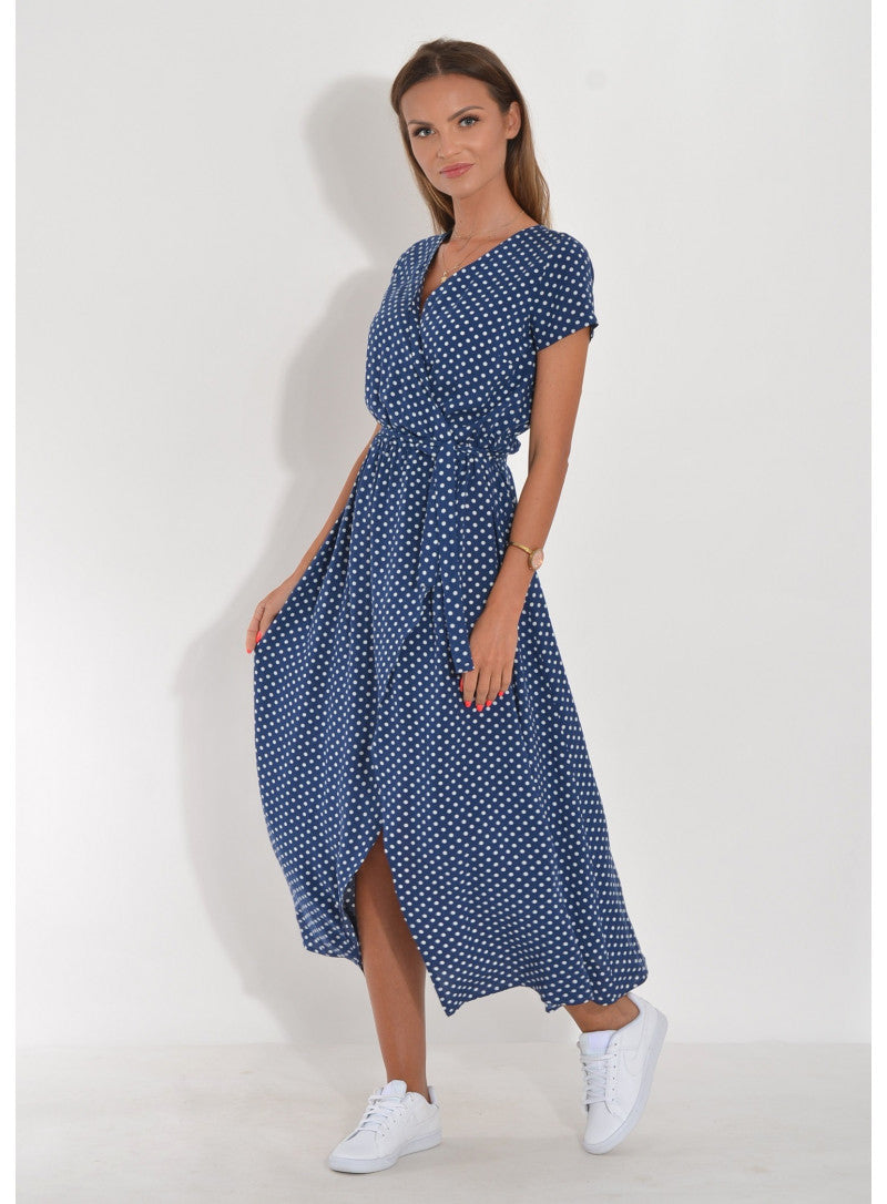 Ladies' Casual Wrap Dress with V-Neck and Short Sleeves