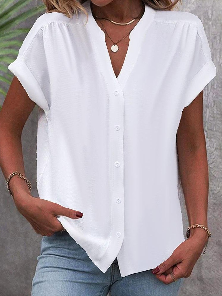 Casual Short Sleeve V-Neck Women's Top - Nocini