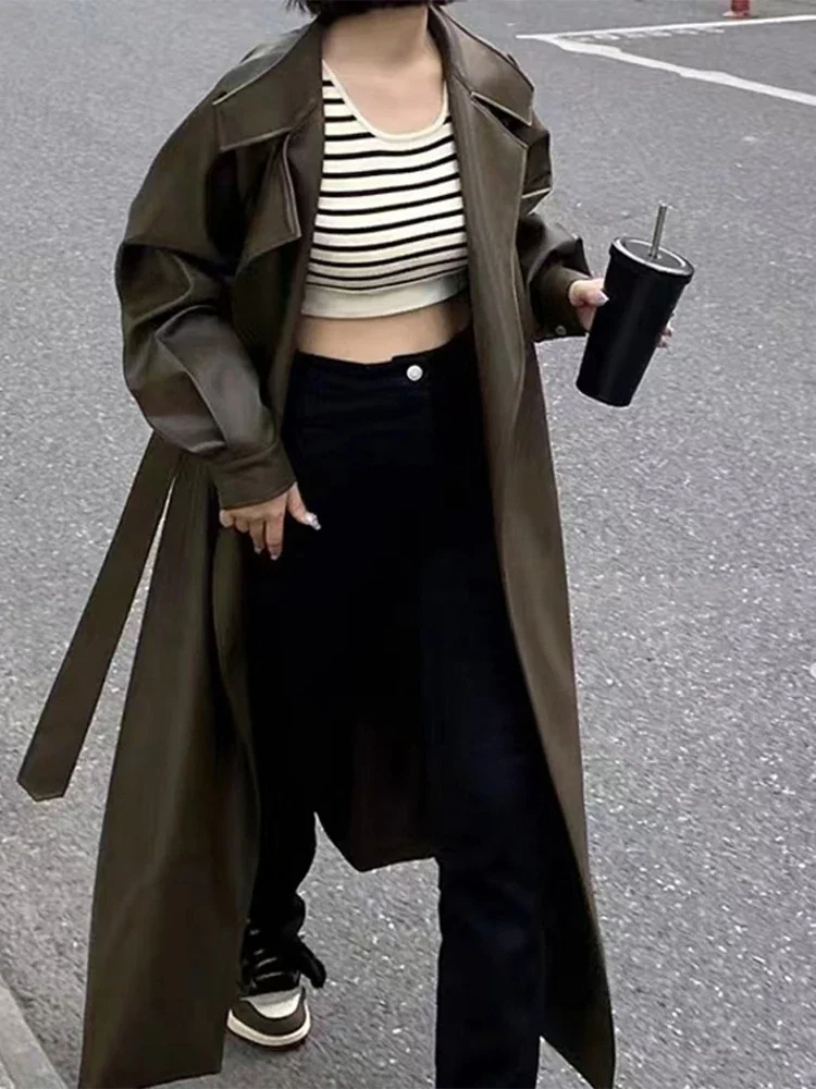 Slim Fit Women's Faux Leather Trench Coat