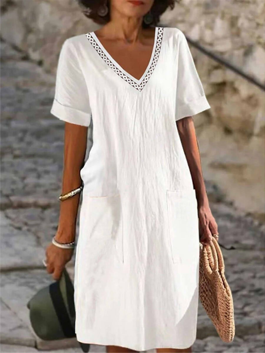 Ladies' Casual Embroidered Midi Dress with Pockets - Nocini