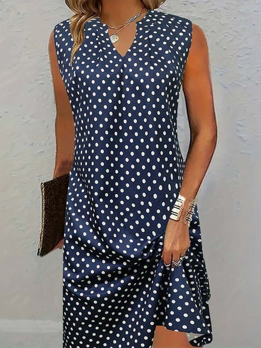 Casual V Neck Summer Dress with Polka Dots - Nocini