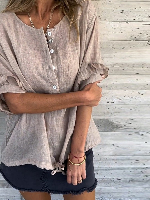 Casual Loose Fit Ruffle Sleeve Blouse - Nocini
