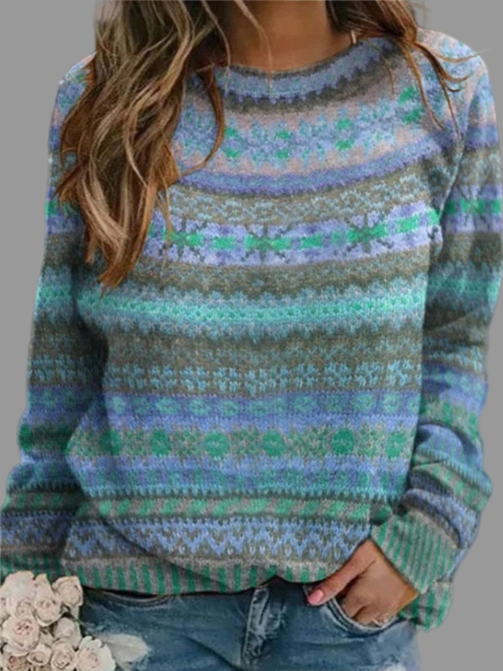 Classic Crew Neck Sweater - Cozy Light Blue Top - Olytrend