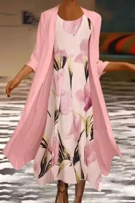 Casual Floral Midi Dress with Sleeves - Nocini