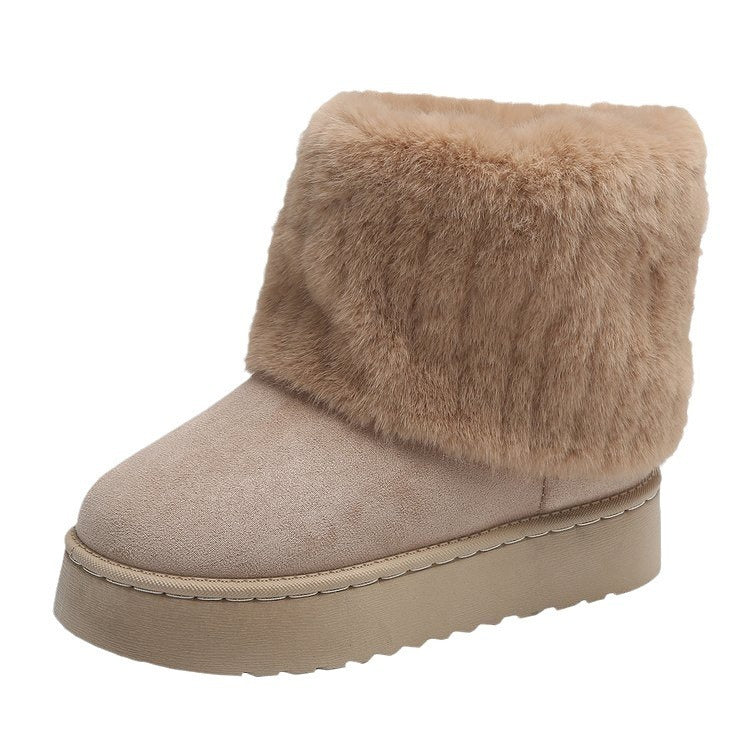 Warm Fur Lined Low Heel Ankle Boots for Women
