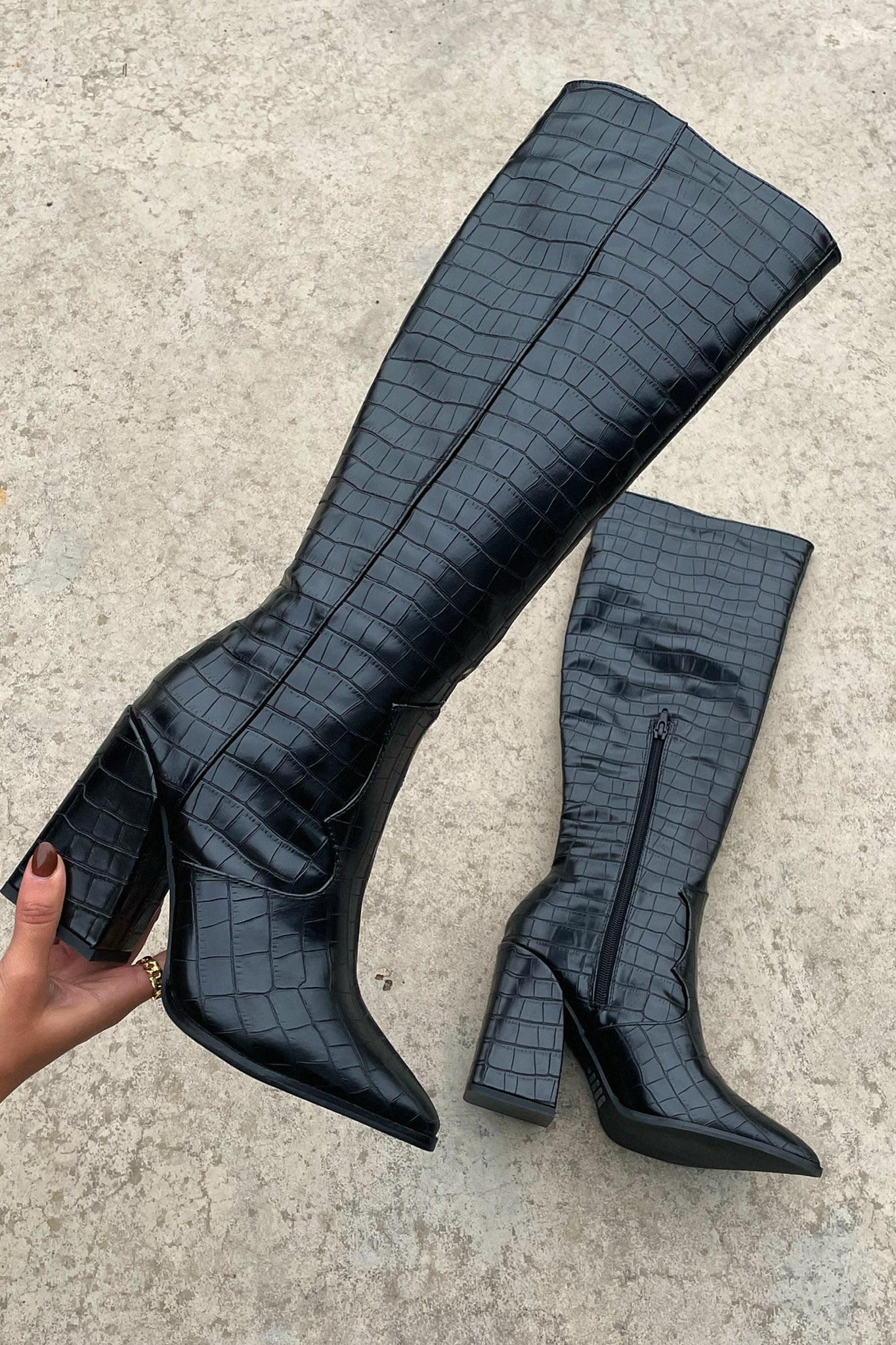 Classic Black Leather Tall Boots