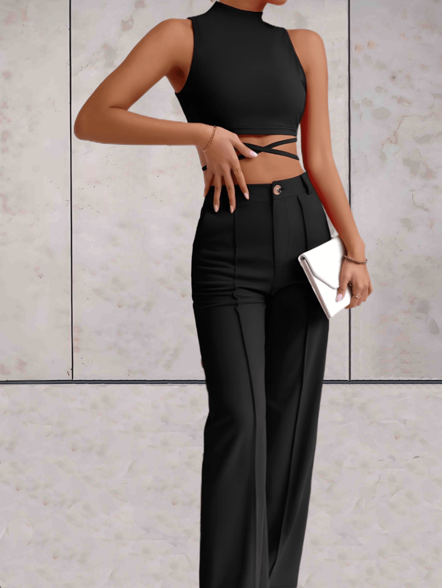 Ladies' Crop Top and High Waist Wide Leg Pants Set