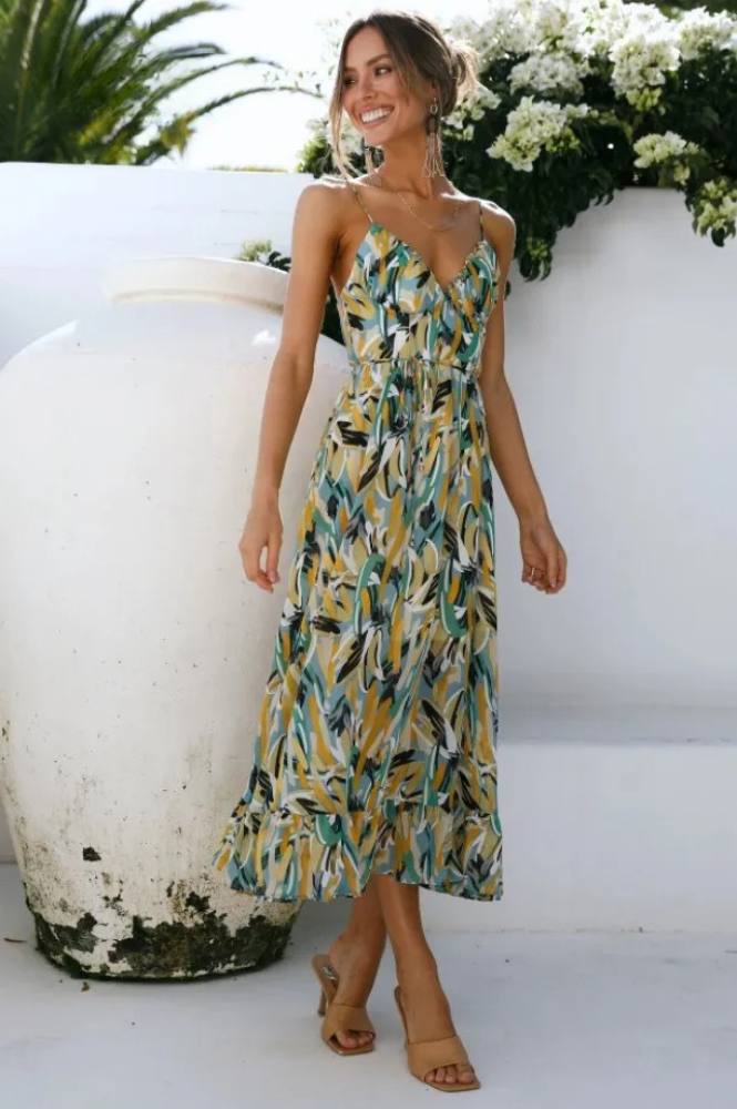 Image of Ellen | Women's V-Neck A-Line Midi Dress