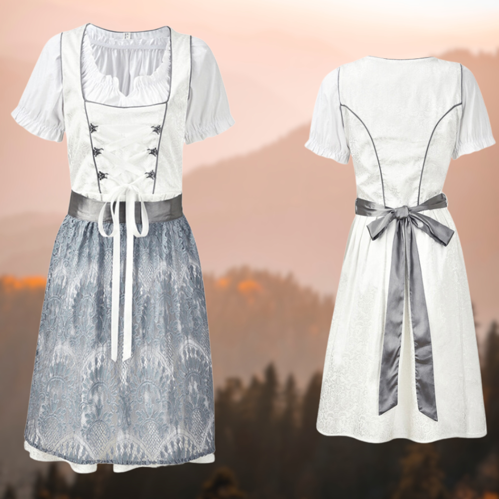 Exclusive traditional ladies' costume with apron and blouse - EdelTrachten-White/Light Blue-XS-Nora Luxe