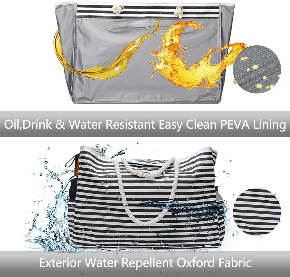 Large Water Resistant Beach Bag with Free Travel Pouch