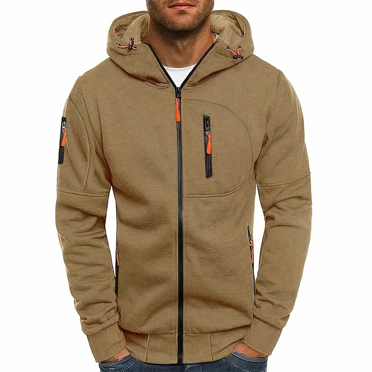 Fashionable zip-up hoodie - Markus-Khaki-S-Nora Luxe