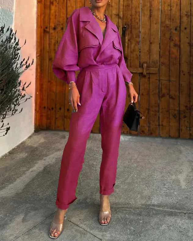 Women's Loose Fit High Waist Jumpsuit with Flowy Sleeves