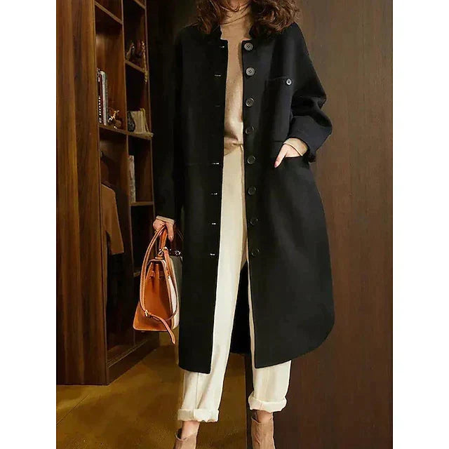 Women's Long Wool Coat with Wide Lapels