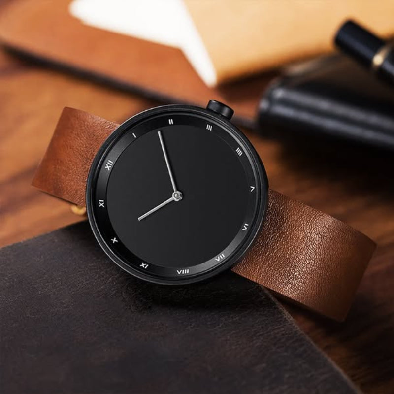 Classic Leather Mens Watch - Simple Stylish Timepiece