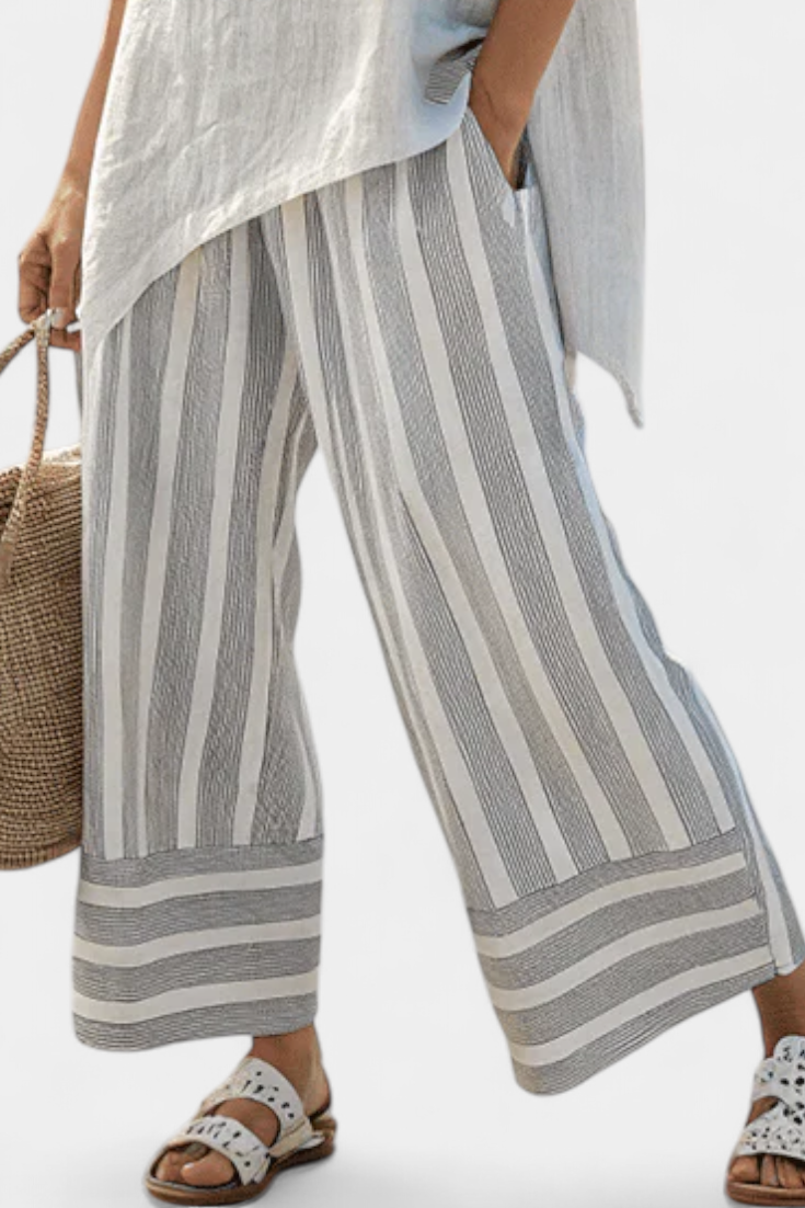 Chic Off-Center Top & Classic Stripe Trousers