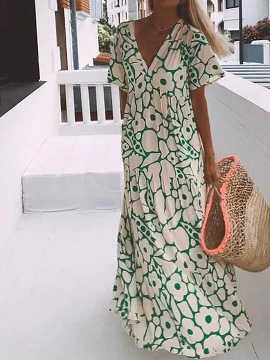 Pretty Printed Summer Dress with Cap Sleeves
