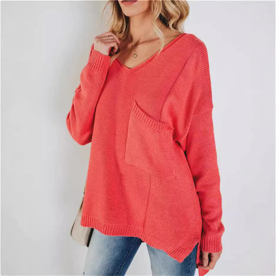 Cozy Women's Crew Neck Wool Sweater with Pocket - Nocini
