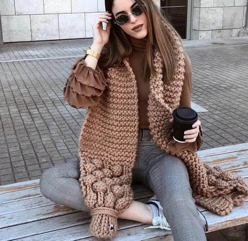 Cozy Large Wool Cable Knit Women's Scarf