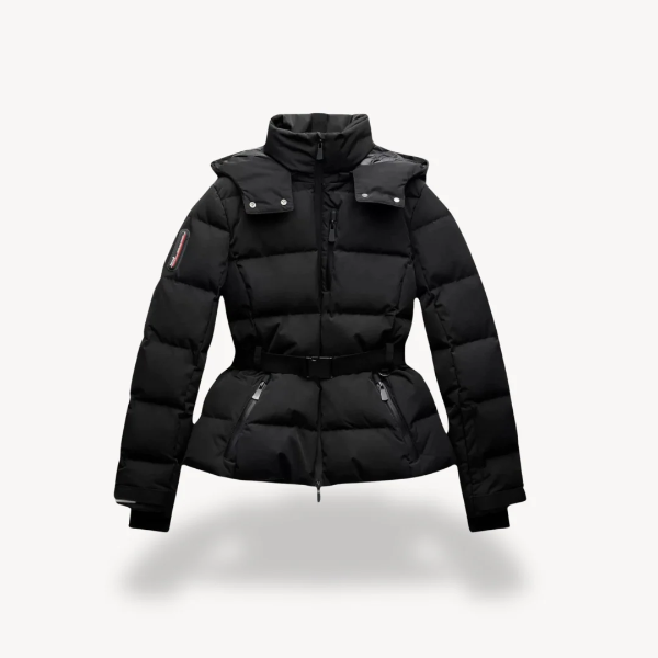 Warm Puffer Coat with Hood and Belted Waist - Nocini