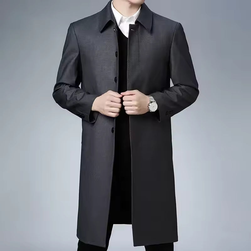 Slim Fit Mens Wool Overcoat with Button Front