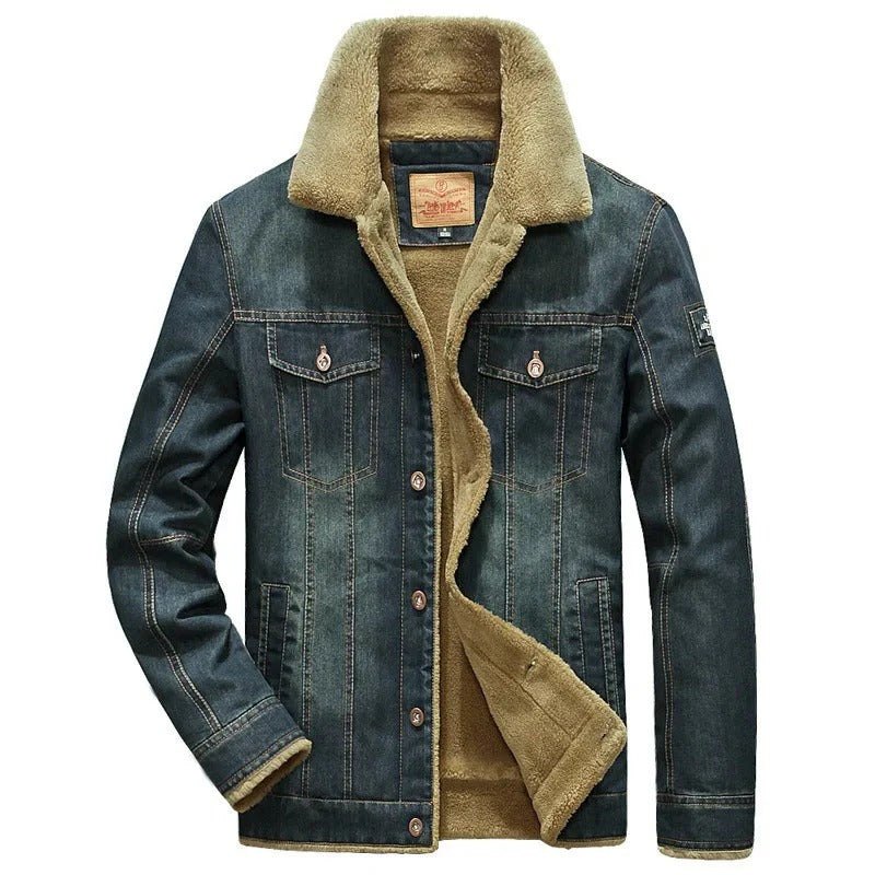 Classic Men's Faux Fur Lined Jeans Jacket