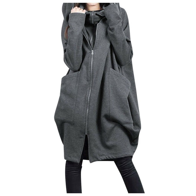 Women's Oversized Parka Coat with Hood and Zipper
