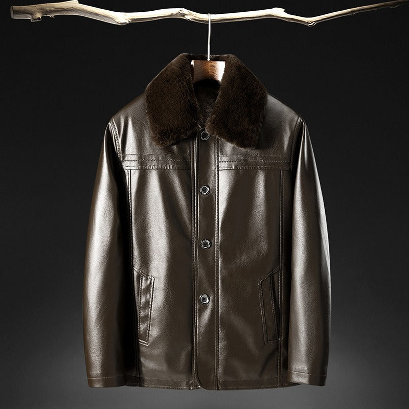 Slim Fit Men's Faux Fur Leather Jacket