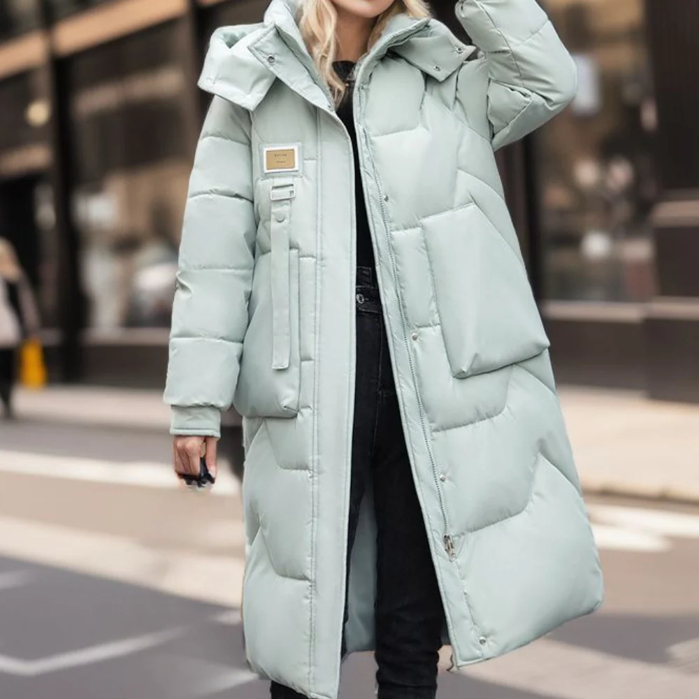 Warm Women's Parka Coat with Hood and Full Length