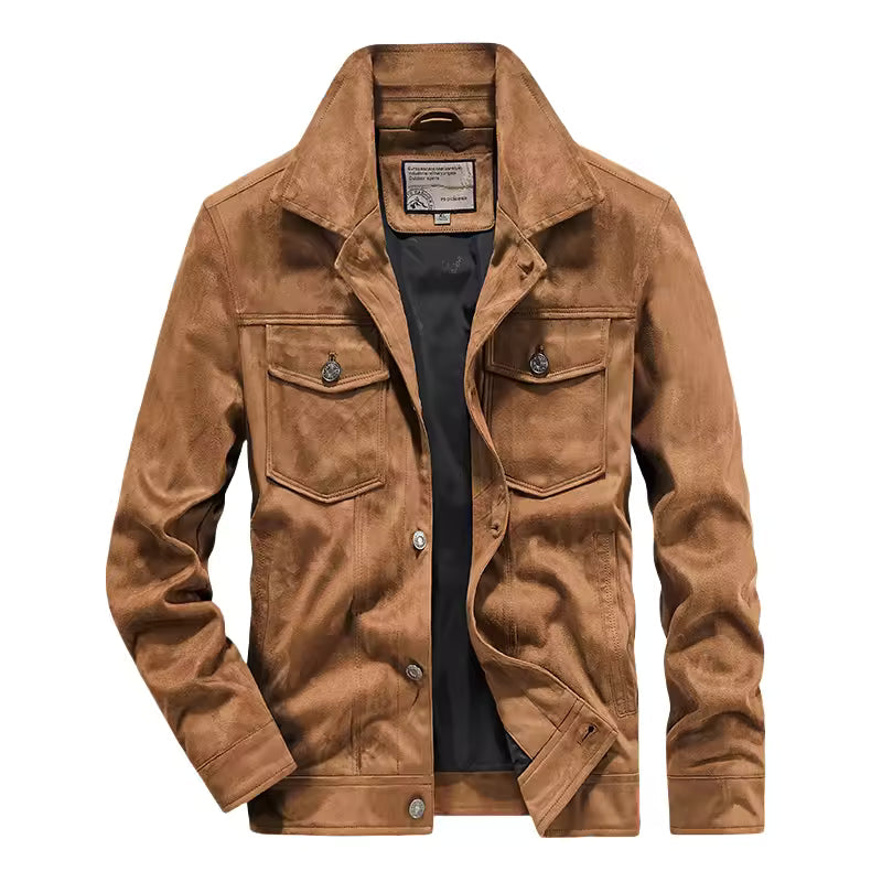 Slim Fit Men's Leather Look Jacket with Button Front