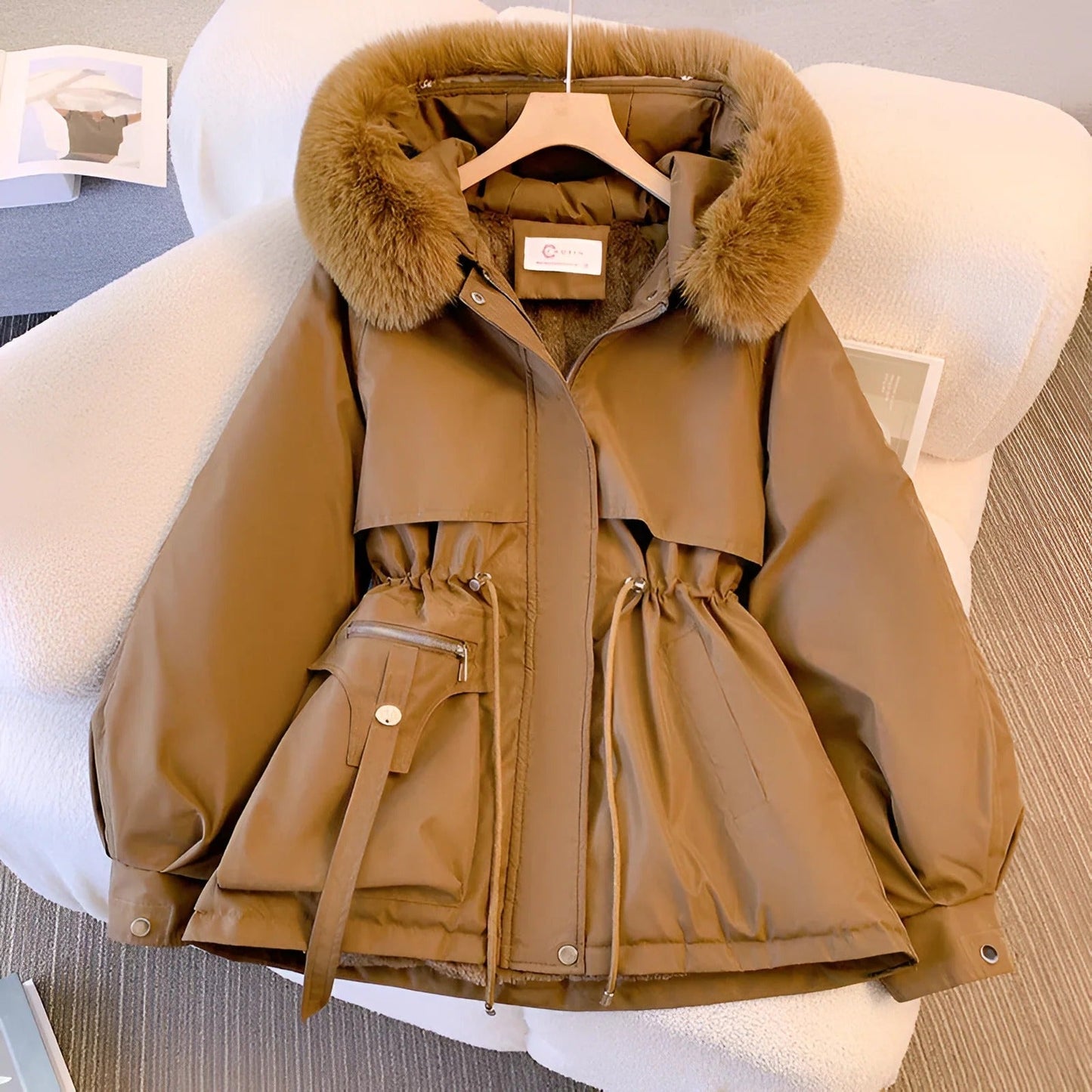 Ladies Winter Parka Coat with Faux Fur Hood