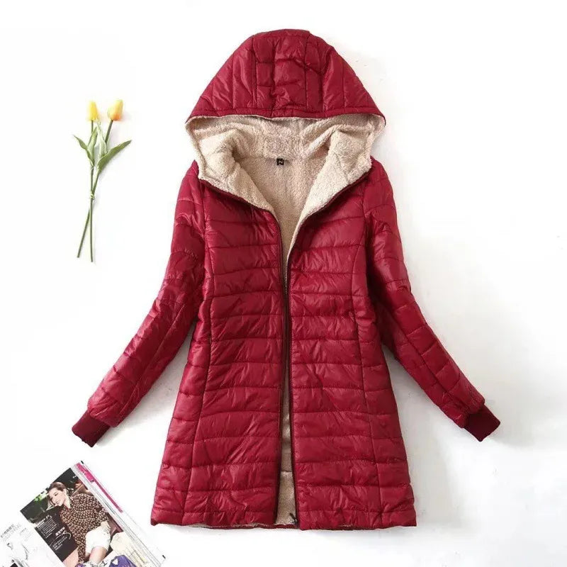 Women's Quilted Fleece Jacket with Hood Waterproof