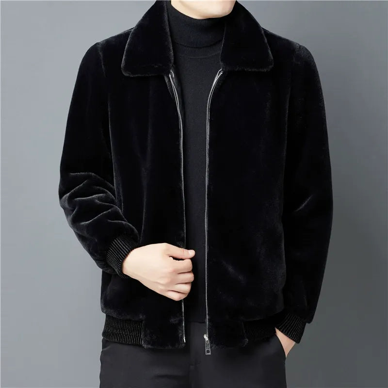 Classic Men's Zip Up Faux Fur Jacket - Nocini