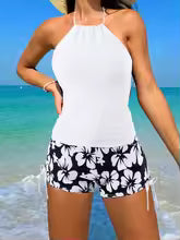 Women's Floral Tankini Swim Set with Halter Top