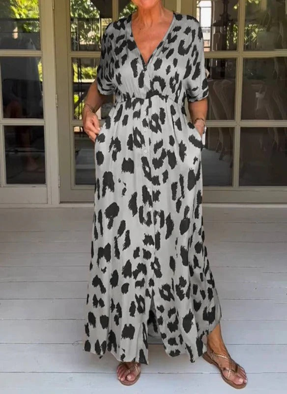 Casual V Neck Short Sleeve Summer Dress
