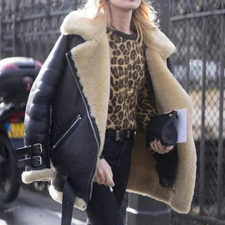 Large Faux Suede Women's Coat with Soft Lining