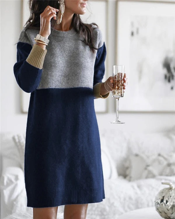 Casual Women's Knit Colorblock Sweater Dress