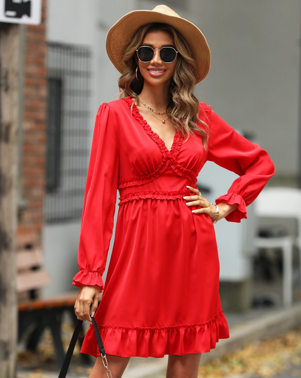 Flattering Fit Women's V-neck A-line Dress