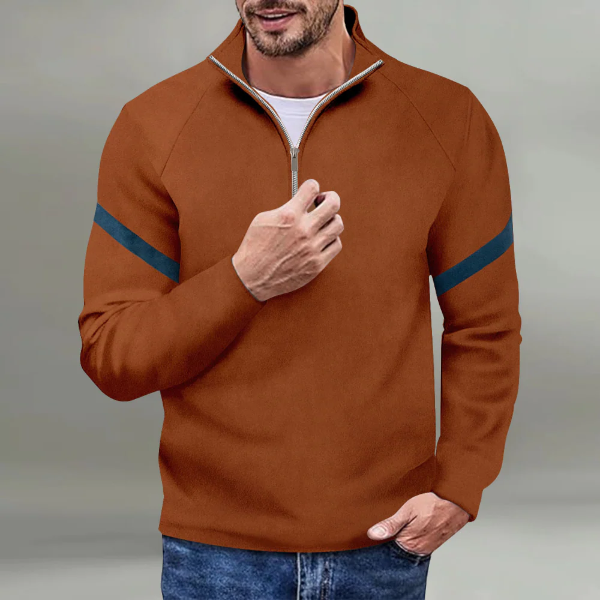 Casual Men's Pullover Sweater with Striped Arms