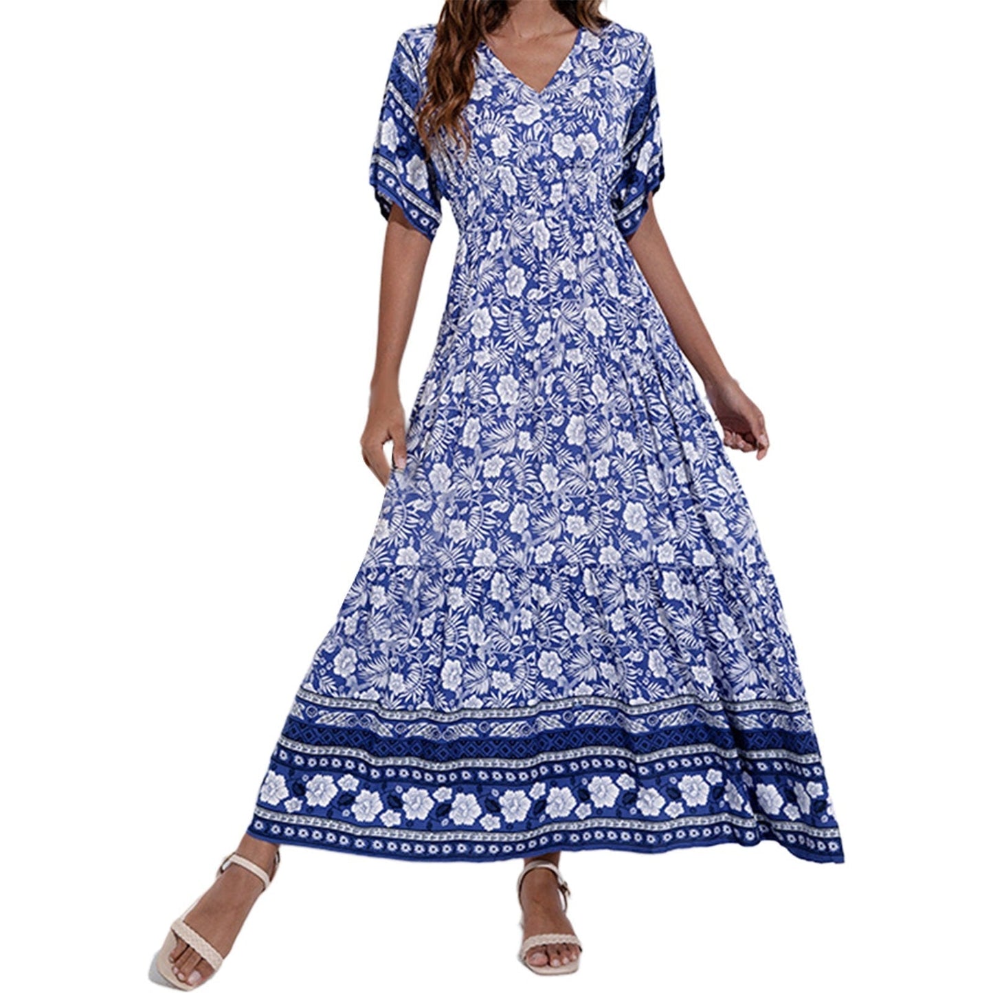 Chic Floral V-Neck Summer Maxi Dress For Women