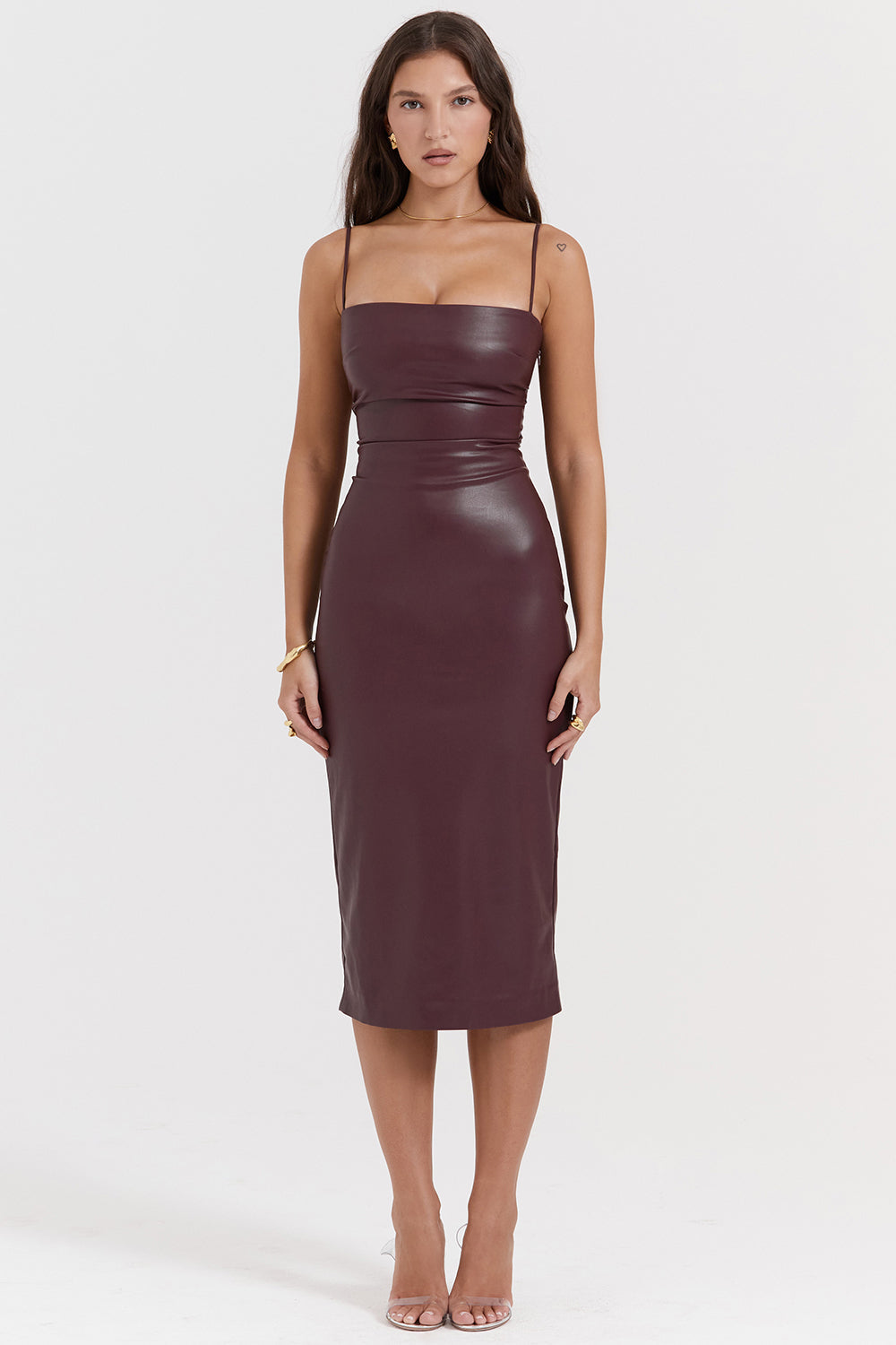 Elegant Strapless Midi Leather Dress for Women
