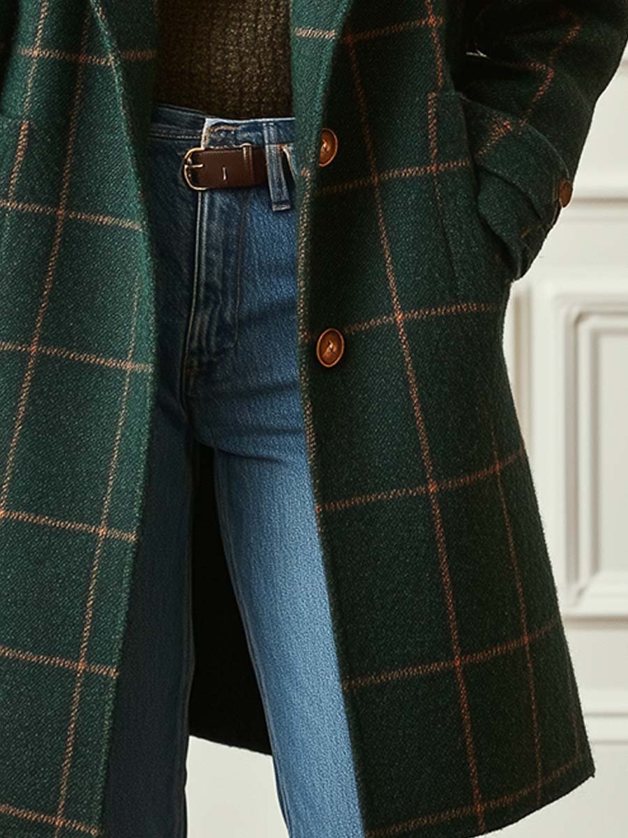 Classic Plaid Wool Trench Coat