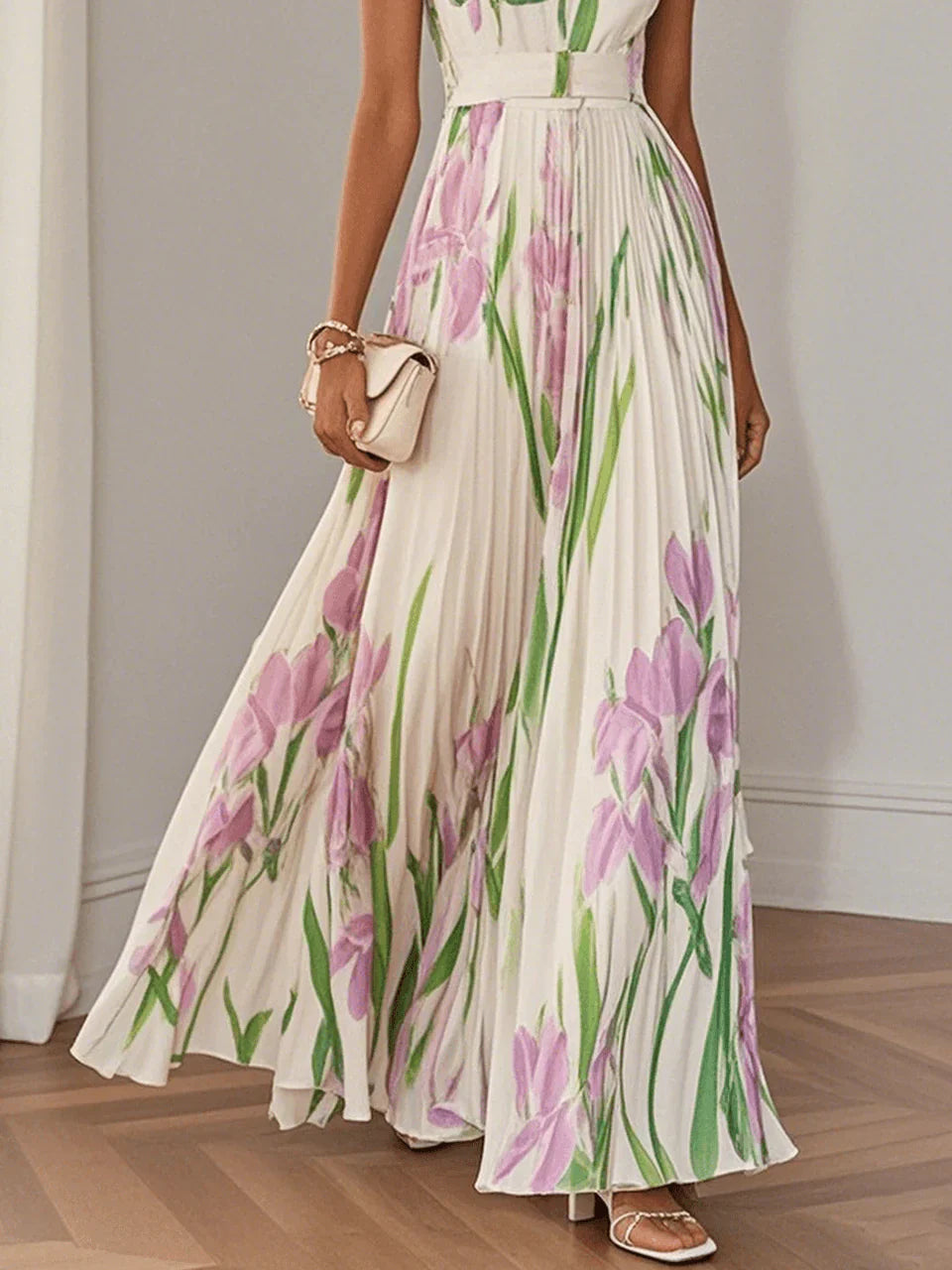 Image of Karen | Women's Sleeveless Pleated Maxi Dress