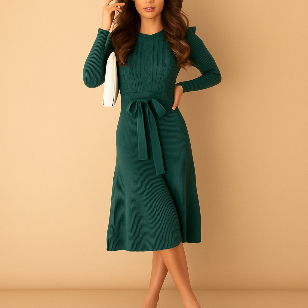Cozy Fall Dress for Women with Waist Belt