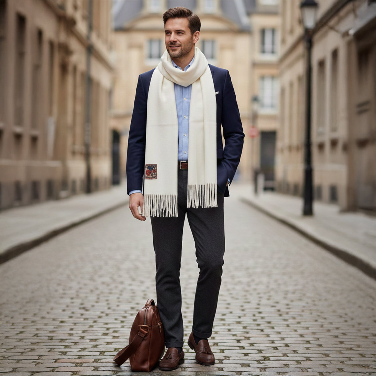 Soft Mens Cashmere Scarf White