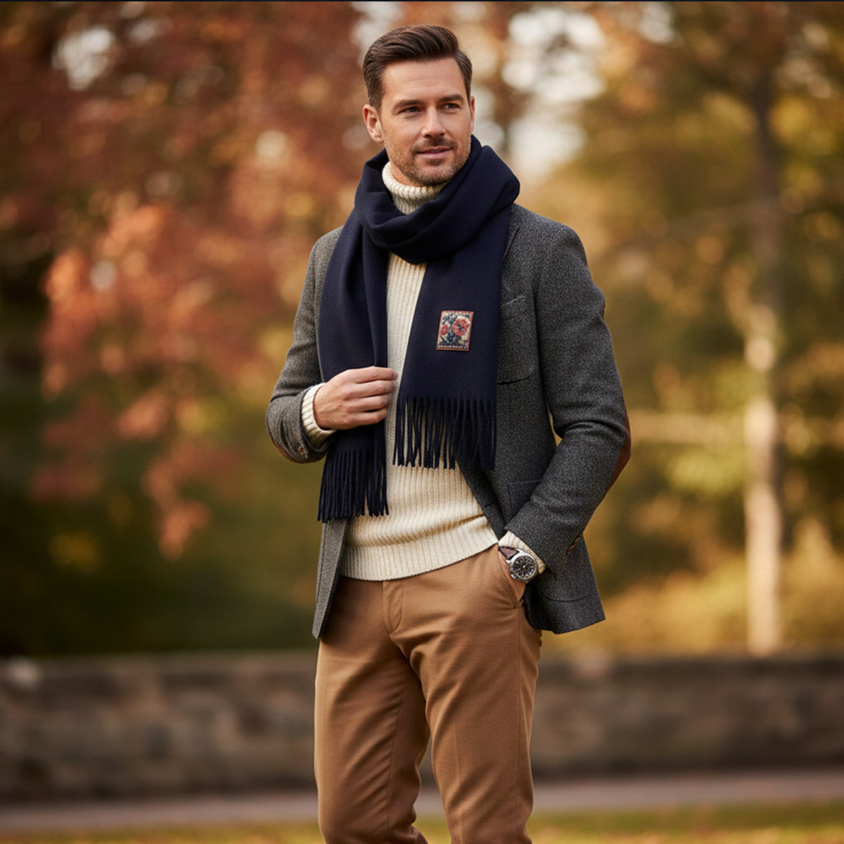 Luxury Men's Black Cashmere Scarf