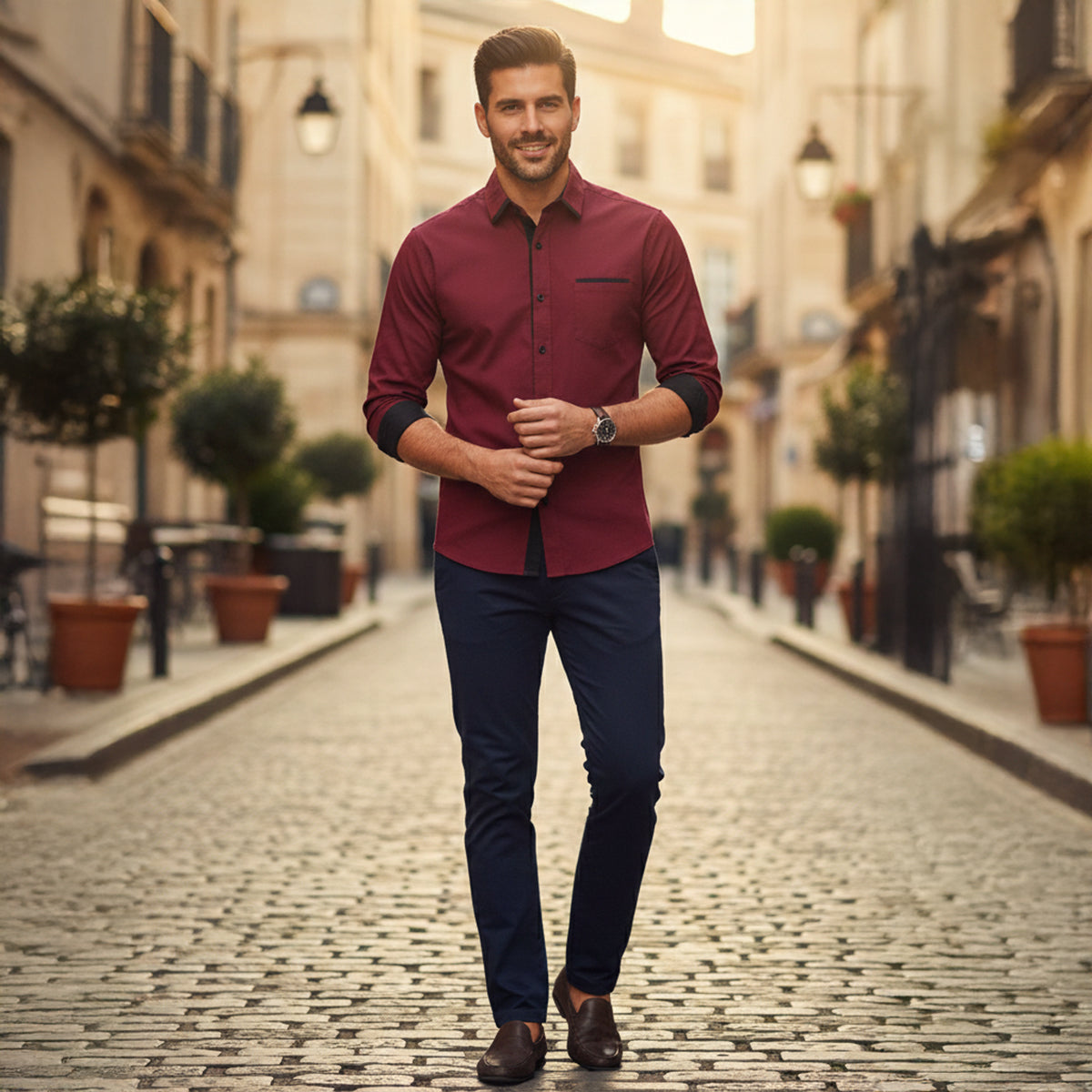 Fashionable Men's Contrast Trim Dress Shirt