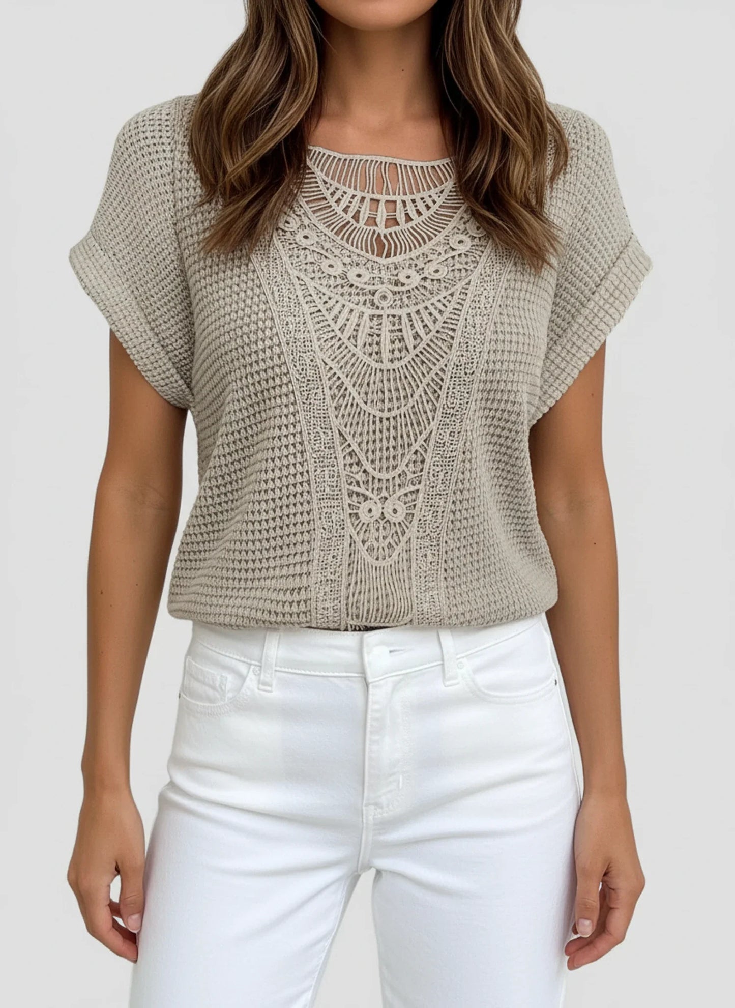 Feminine Crochet Neck Women's Top