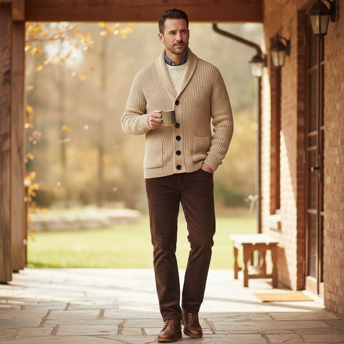 Cozy Men's Crew Neck Thick Knit Cardigan